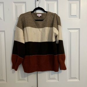 Pink Lily Spice Of Life Brown Colorblock Sweater Size M NWOT